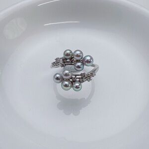 R77 S925 Akoya Sea Pearl Open Top Freesize  Ring 3-4mm size range 6-9